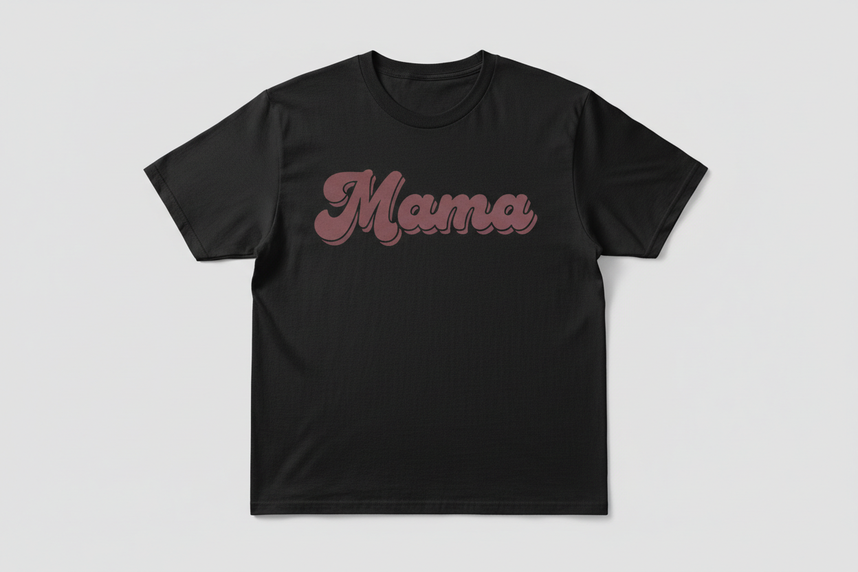 Mama Graphic Tee with 90s retro lettering on black and white cotton t-shirt