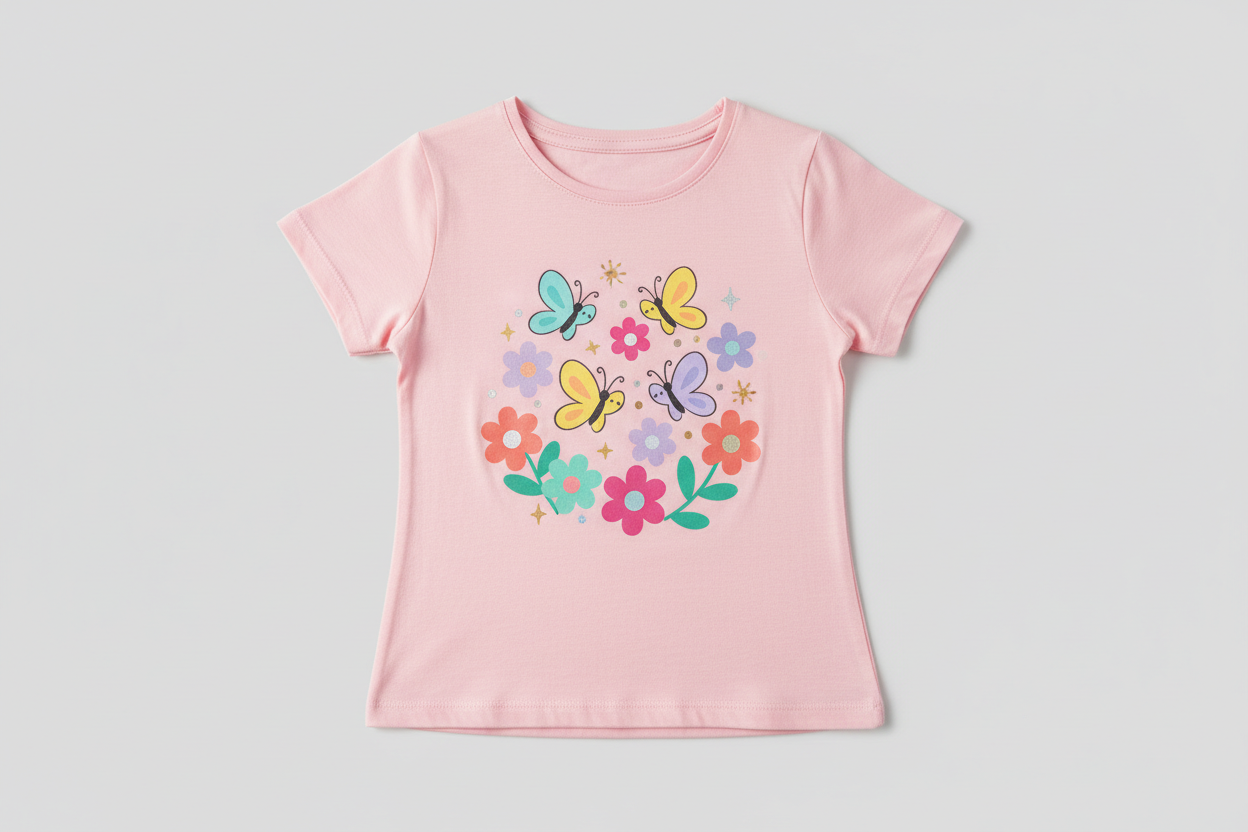 Light pink bamboo graphic t-shirt for little girls with fun whimsical design