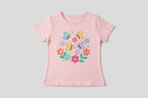 Light pink bamboo graphic t-shirt for little girls with fun whimsical design